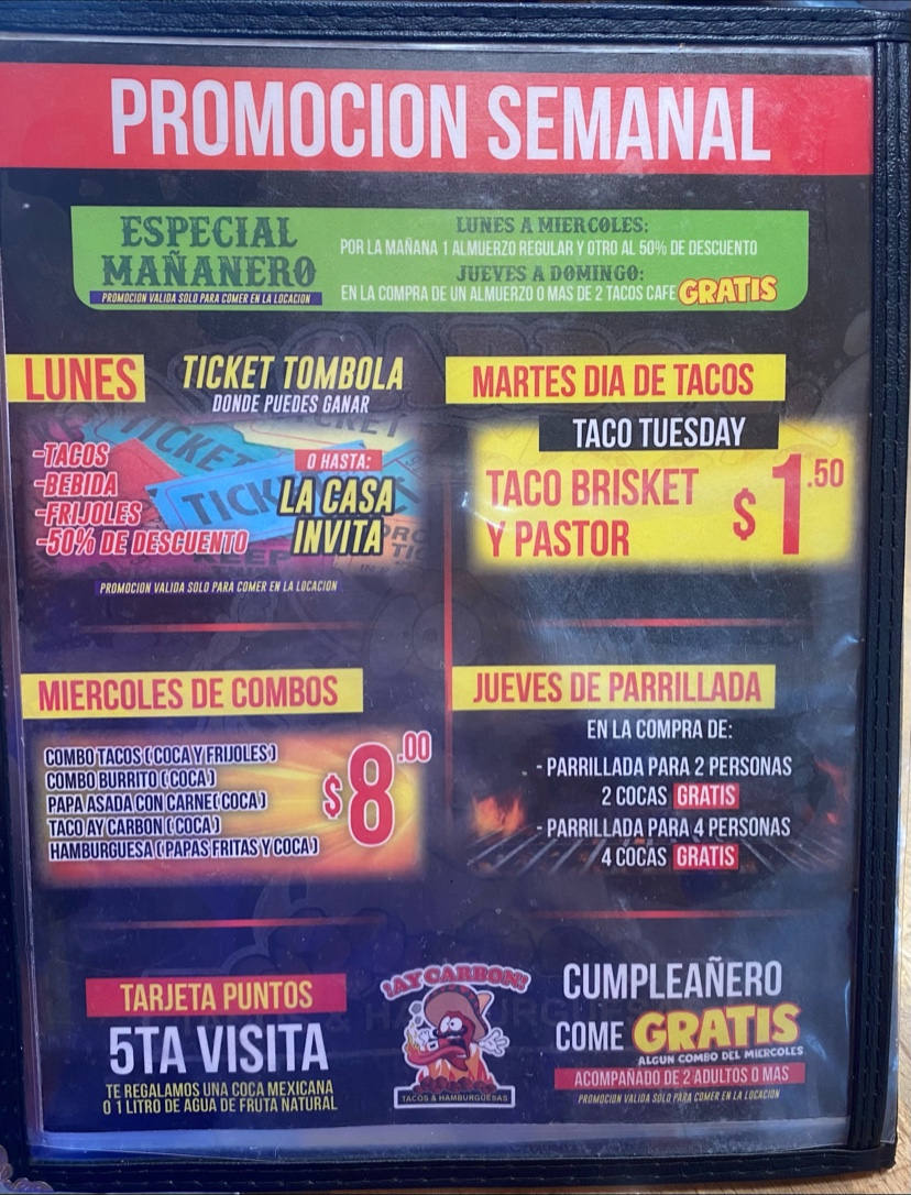 Ay Carbon Tacos and Hamburguesas Menu - Image 3